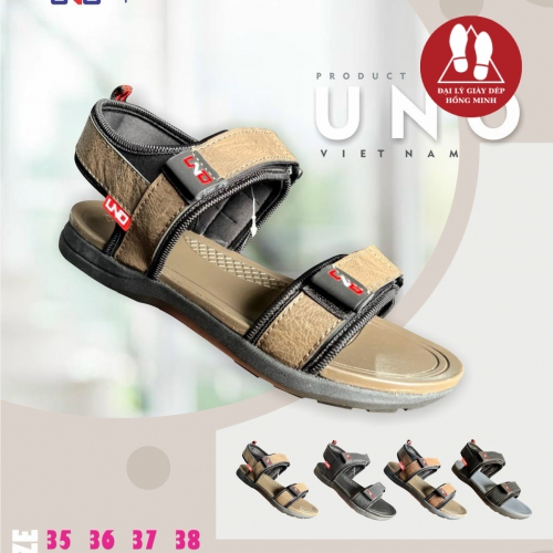 Sandal UNO quai da đế cao su 2 cỡ nam-nữ màu nâu