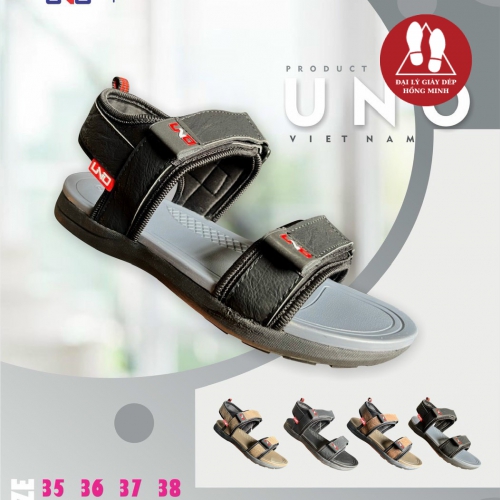 Sandal UNO quai da đế cao su 2 cỡ nam-nữ màu đen
