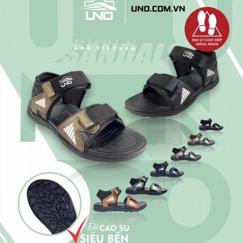 Sandal UNO quai da phối dù đế cao su 2 cỡ nam-nữ màu rêu