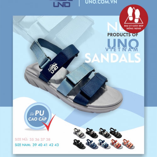 Sandal UNO 3 quai ngang dù 2 cỡ nam-nữ màu xanh