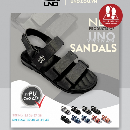 SANDAL UNO 3 QUAI NGANG DÙ 2 CỠ NAM-NỮ MÀU XÁM