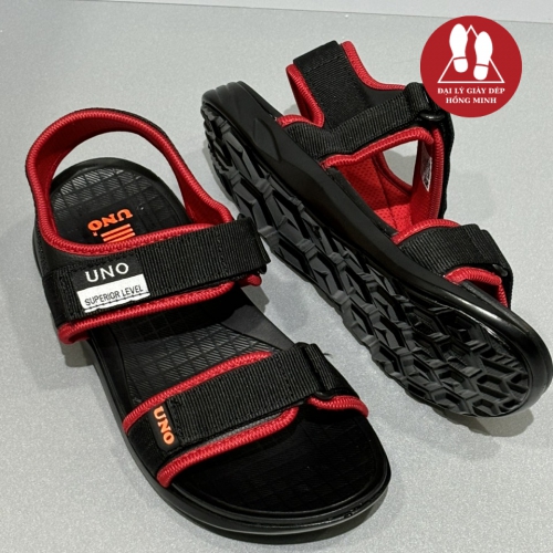 SANDAL UNO 2 QUAI CLASSIC 4 CỠ TRUNG-ĐẠI-NỮ-NAM MÀU ĐEN VIỀN ĐỎ